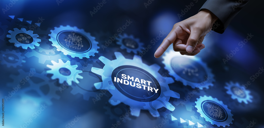Poster smart industry. smart factory with automation and data exchange