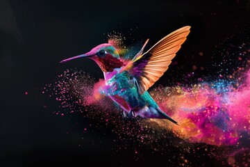 Fototapeta premium Birds. Dispersion, splatter effect on black background