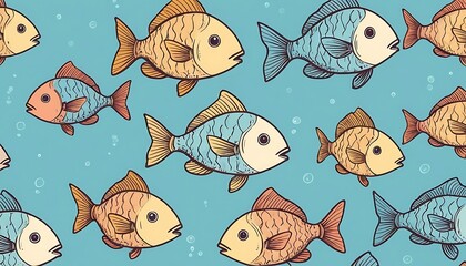 Obraz premium seamless pattern with fishes background,fish, art, illustration, animal, design, nature, pattern, vector, sea, underwater, drawing, wallpaper, 