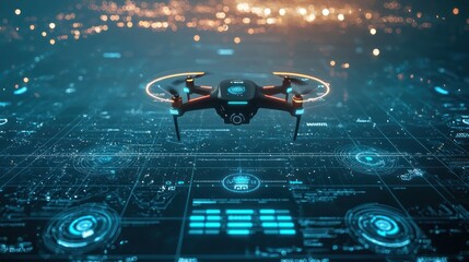 a digital interface controlling an unmanned drone, symbolizing the use of autopilot technology in aerial operations