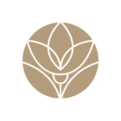Vector simple lotus flower logo beige line design. template elegant element in trendy linear style. abstract emblem for floral shops or studios, wedding florists, creators of custom floral