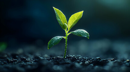 Small Plant Sprouting from the Ground Realistic Image