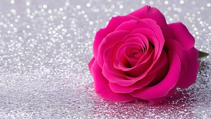 pink rose with water drops on glitter back ground