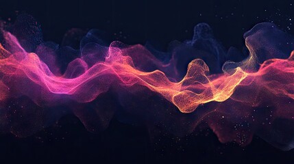 Obraz premium A vibrant abstract wave of swirling colors in hues of pink, orange, and purple against a dark background.