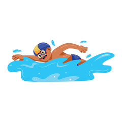 Vector Swimming Man Cartoon Illustration Isolated