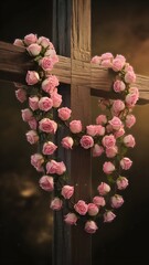 pink rose  on wodden wall