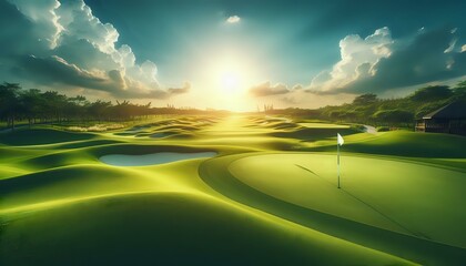 Sunset Over a Serene Golf Course