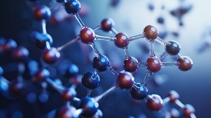 Abstract representation of molecular structures in vibrant blue and red tones.