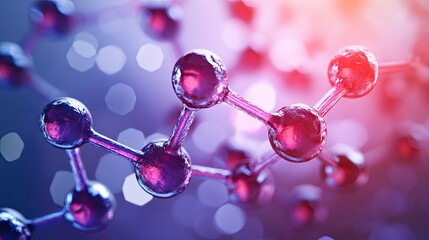 Close-up view of molecular structures in a vibrant, abstract composition featuring bluish hues and glowing spheres.