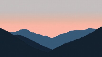 Obraz premium Silhouetted mountain range at dusk under a soft pink sky.