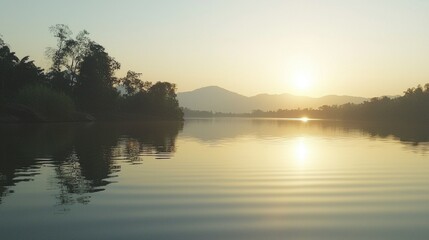 Serene Sunset Reflections at a Picturesque Thai Lake - Ultra Detailed Photography