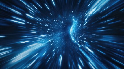 Fototapeta premium A mesmerizing blue cosmic tunnel depicting motion through space, filled with vibrant light streaks.