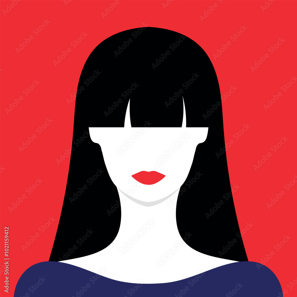 Wall mural Abstract faceless portrait of a woman with red lips and bangs hair. Vector illustration