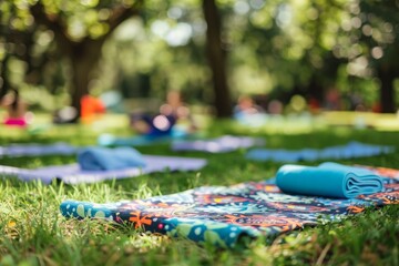 A yoga class in a park organized for World IBD Day, promoting health and wellbeing