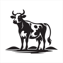 Cow black and white silhouettes vector isolated on a white background