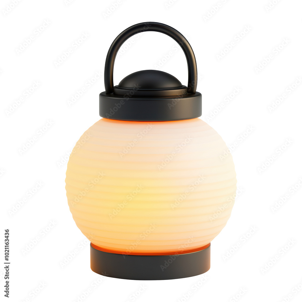 Aufkleber 3d round lantern with a black handle and a soft, glowing orange light. ribbed texture on its surface