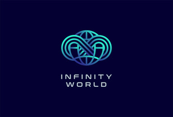 Infinity Globe Logo Design. world globe logo template. usable for technology and company logos. vector illustration