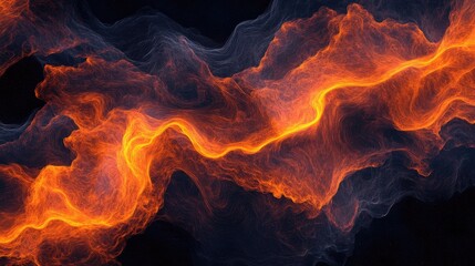 Fototapeta premium A vibrant abstract design featuring fiery orange waves swirling against a dark background.