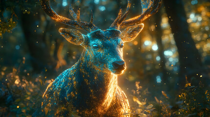 Fototapeta premium Sparkling Deer in the Forest - 3D Illustration