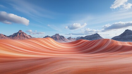 Naklejka premium Abstract orange desert with a spectacular wide landscape of hillside and cloudy sky.
