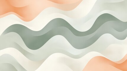 Abstract wave pattern featuring soft pastel hues of peach and mint green for a calming visual...