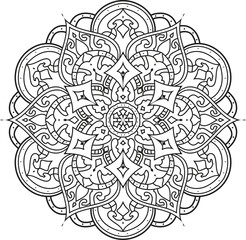 Fototapeta premium Black and white Mandala illustration Hand drawn outline Mandala white background. Adult coloring page