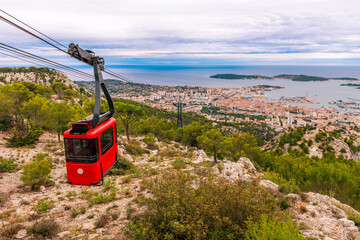 The Mont Faron cable car in Toulon, Var, Provence Alpes Côte d'Azur, France
