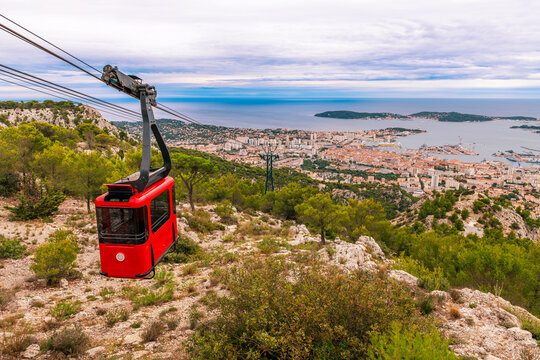 The Mont Faron cable car in Toulon, Var, Provence Alpes C&ocirc;te d'Azur, France