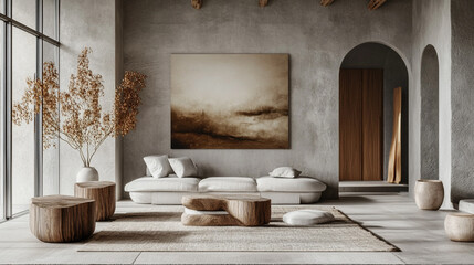 Beautiful modern living room with natural light, Sleek modern design clean lines typography space negative space visual balance.