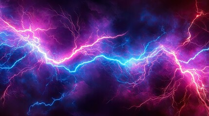 Obraz premium A stunning display of electric lightning with vibrant blue and pink hues against a dark, moody background.