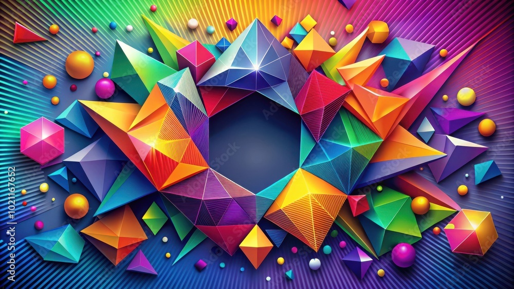 Leinwandbilder A vibrant tapestry of geometric shapes in a spectrum of colors, creating an abstract and dynamic composition.