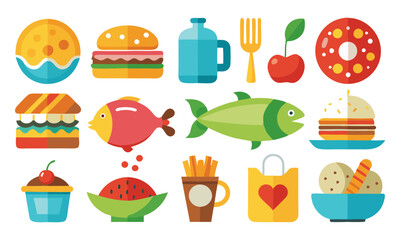 Download Food Set. Collection Of Various Meal, Fish And Meat   Icons Set Vector Illustration . This Icon Concept Isolated Premium Vector. 