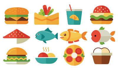 Download Food Set. Collection Of Various Meal, Fish And Meat   Icons Set Vector Illustration . This Icon Concept Isolated Premium Vector. 