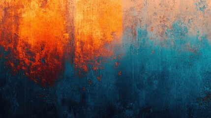 Obraz premium Vibrant abstract artwork with bold orange and deep blue hues blending beautifully.