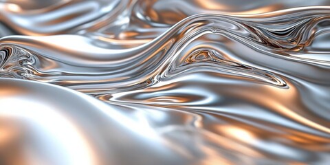 Chrome background with polished reflections, metallic shine, and smooth, fluid textures, modern abstract art