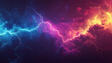 Fototapeta premium A vibrant display of electric blue and fiery orange lightning cutting through a dark, moody sky.
