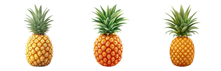 Fototapeta premium Fresh Pineapples Displayed on White Background Isolated on Transparent Background