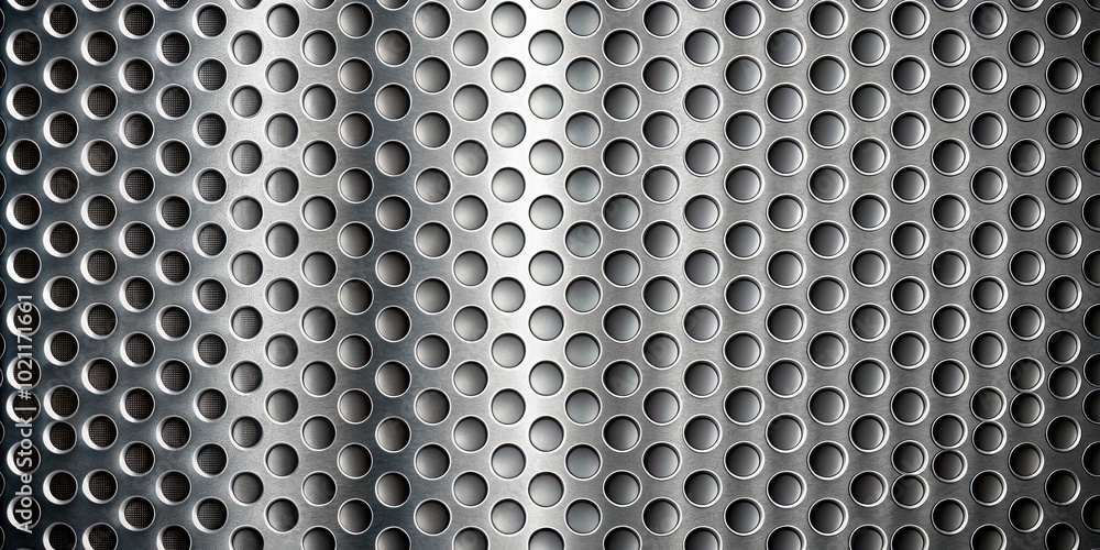 Fototapete a seamless repeating pattern of evenly spaced circular holes punched into a metallic surface with a 