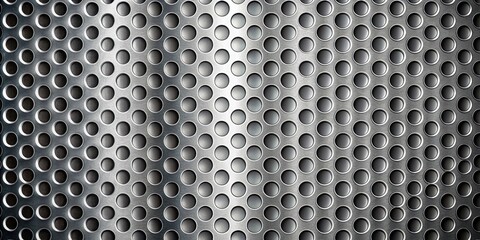 A seamless repeating pattern of evenly spaced circular holes punched into a metallic surface with a subtle sheen