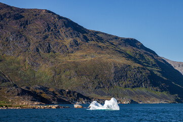 View of Eriksfjord fjord and the town of Narsaq in south Greenland