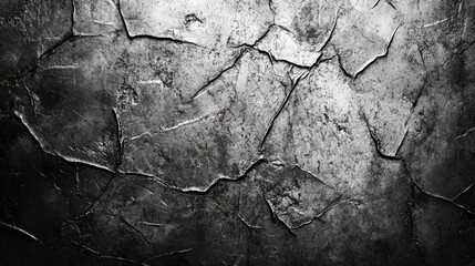 A textured close-up of dark, cracked concrete with intense shadows and highlights.