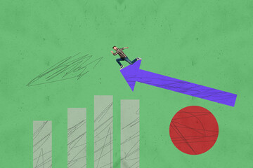 Trend artwork sketch image collage of workspace trader analyze finance budget huge arrow show...