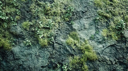 A close-up of a textured rock surface adorned with vibrant green moss, showcasing nature's intricate details.