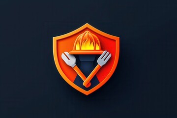 Firefighter shield logo with flames and safety tools, symbolizing strength and fire defense, shield fire, firefighter shield