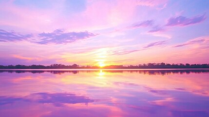 Naklejka premium Serene Sunset at Unseen Thailand Lake with Vibrant Sky Reflections and Tree Silhouettes - Ultra Detailed Photography