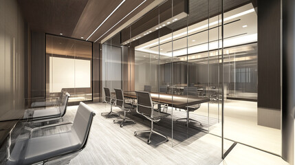 Naklejka premium Blur focus modern, contemporary and fashion office interior. Front view of an open space office interior. Minimalist, japandi interior design of modern living room with stylish furniture.