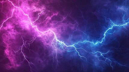 Fototapeta premium Dynamic purple and blue lightning bolts streak across a dramatic stormy sky.