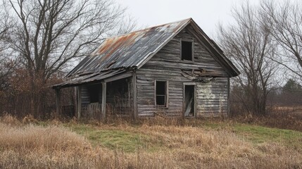 Obraz premium Age-worn wooden abode, forsaken and crumbling
