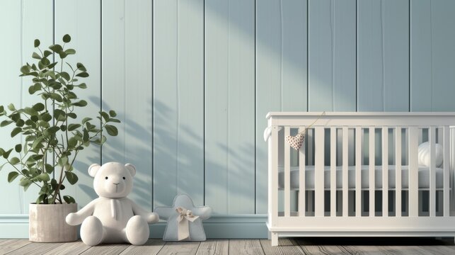 Cozy Baby Nursery Decor with White Crib and Teddy Bear