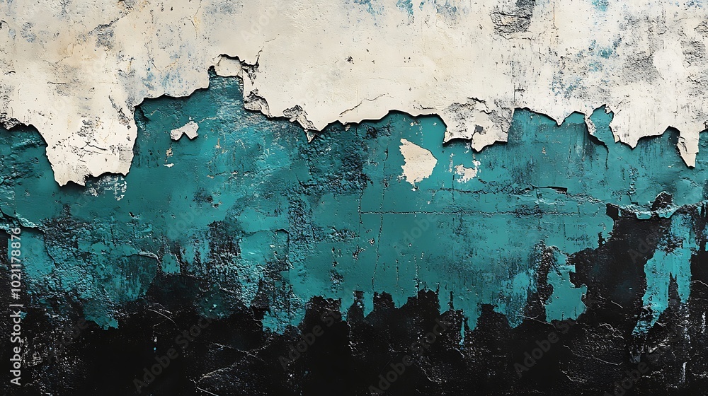 Aufkleber A textured surface with peeling paint features shades of turquoise, white, and black, creating an abstract and weathered appearance.